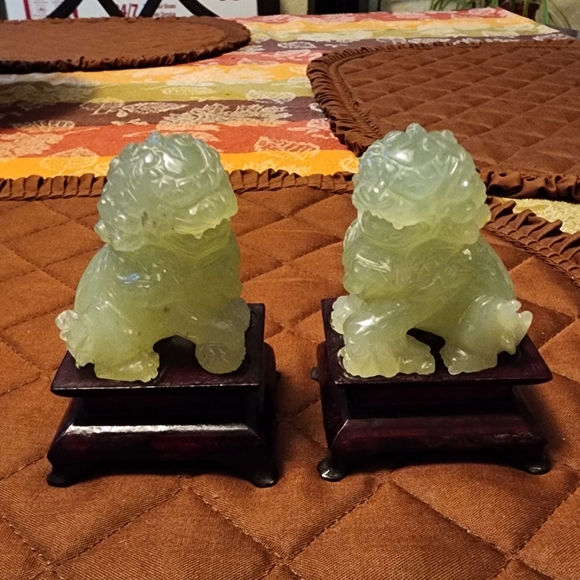 Chinese jade foo dog figurine set
